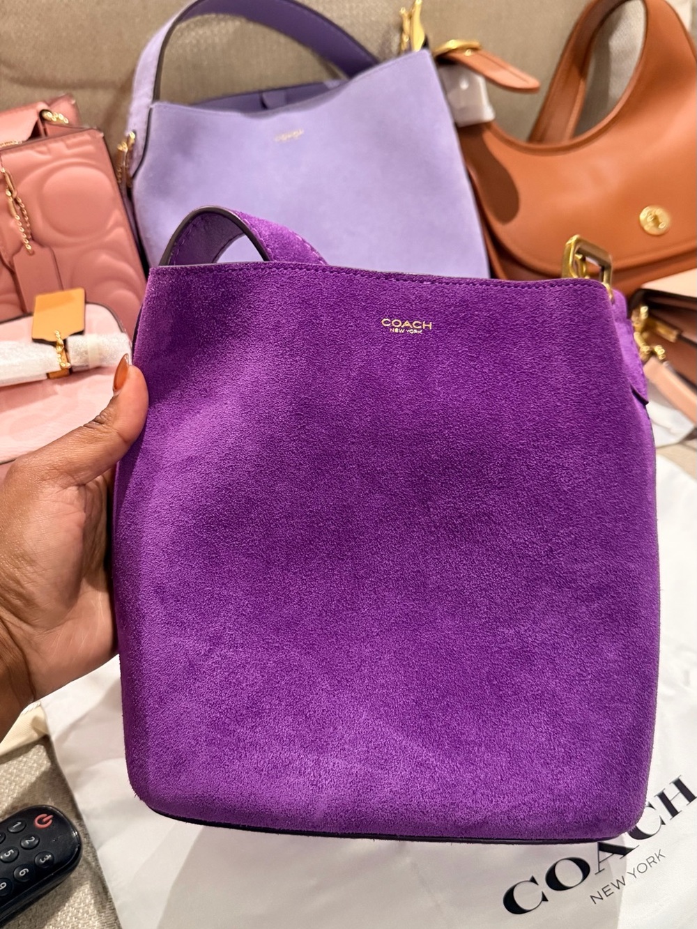 Coach Violet Suede Bleecker Bucket Bag 21 Shoulder Bag